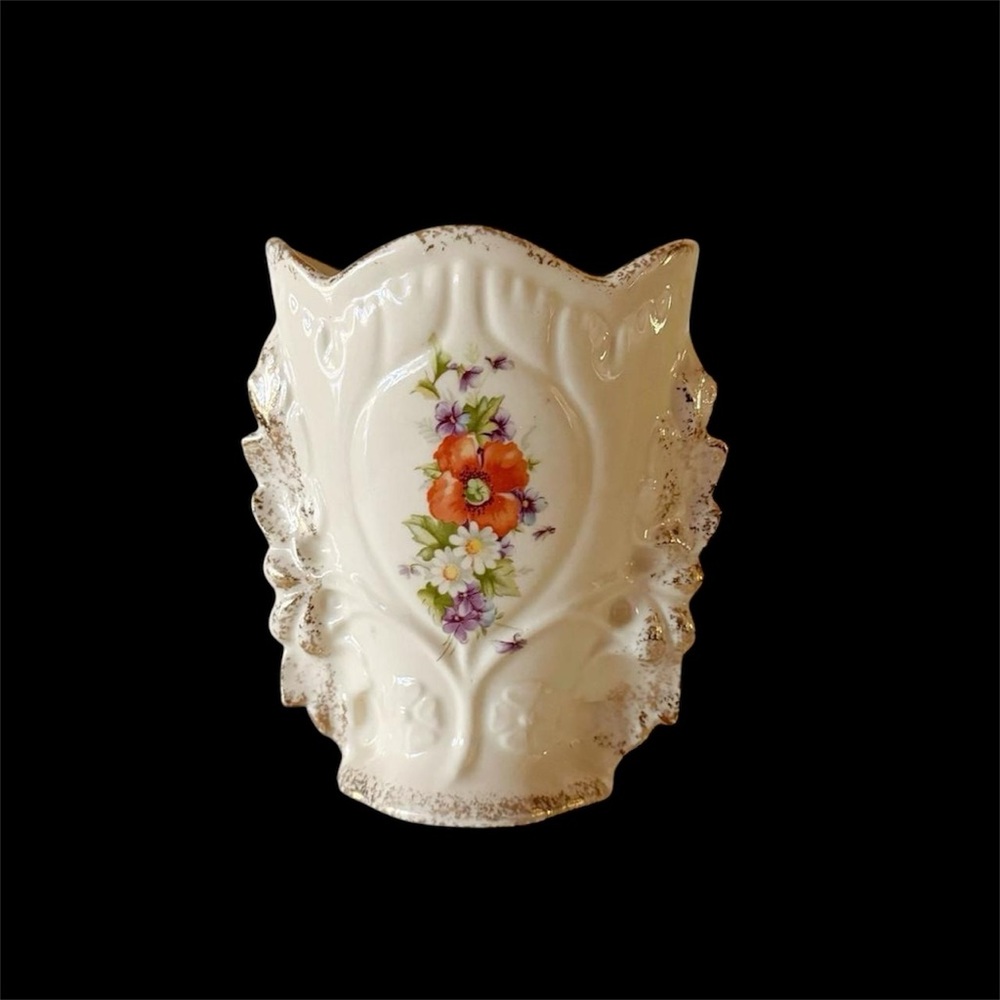 Vintage floral fan shaped vase